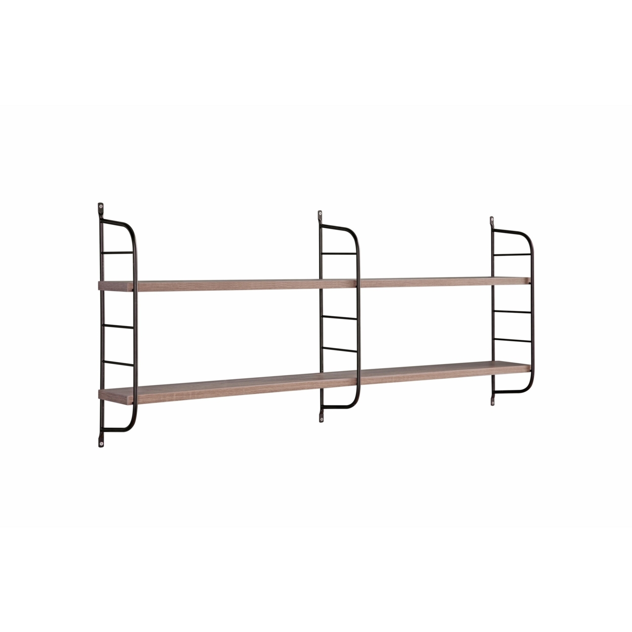 Cox 47 Inch Two Tier Wall Mounted Metal Shelf, 5 Adjustable Heights, Gray- Saltoro Sherpi