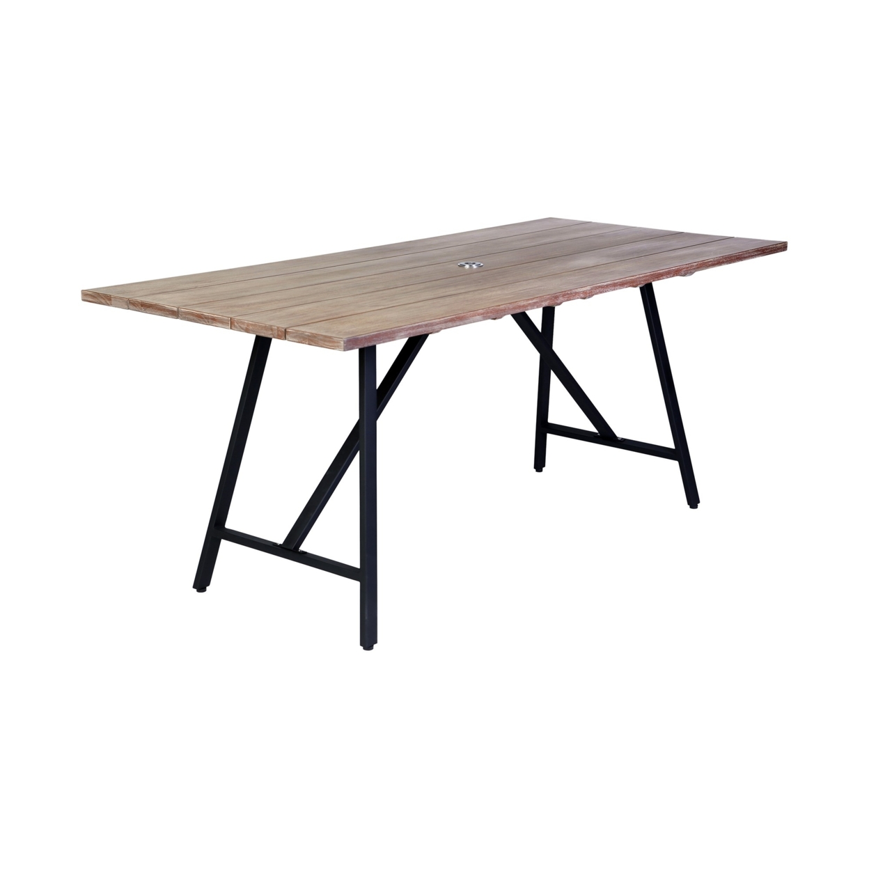 Jace 71 Inch Patio Dining Table, Light Eucalyptus Wood, Rectangular, Black- Saltoro Sherpi