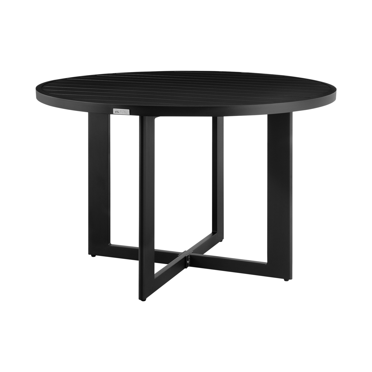 Ollie 48 Inch Patio Dining Table, Aluminum Frame And Round Tabletop, Black- Saltoro Sherpi