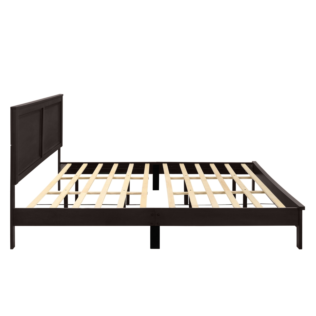 Isla King Size Panel Bed With Low Profile Rubberwood Frame, Dark Brown- Saltoro Sherpi