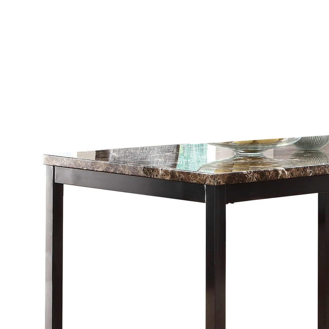 Faux Marble Top Dining Table With Metal Straight Legs, Brown And Black- Saltoro Sherpi