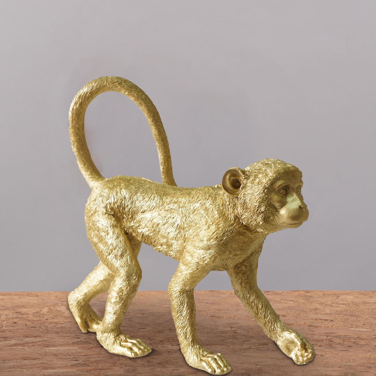 Polyresin Standing Monkey Accent Figurine With Fur Like Texture, Gold, Saltoro Sherpi