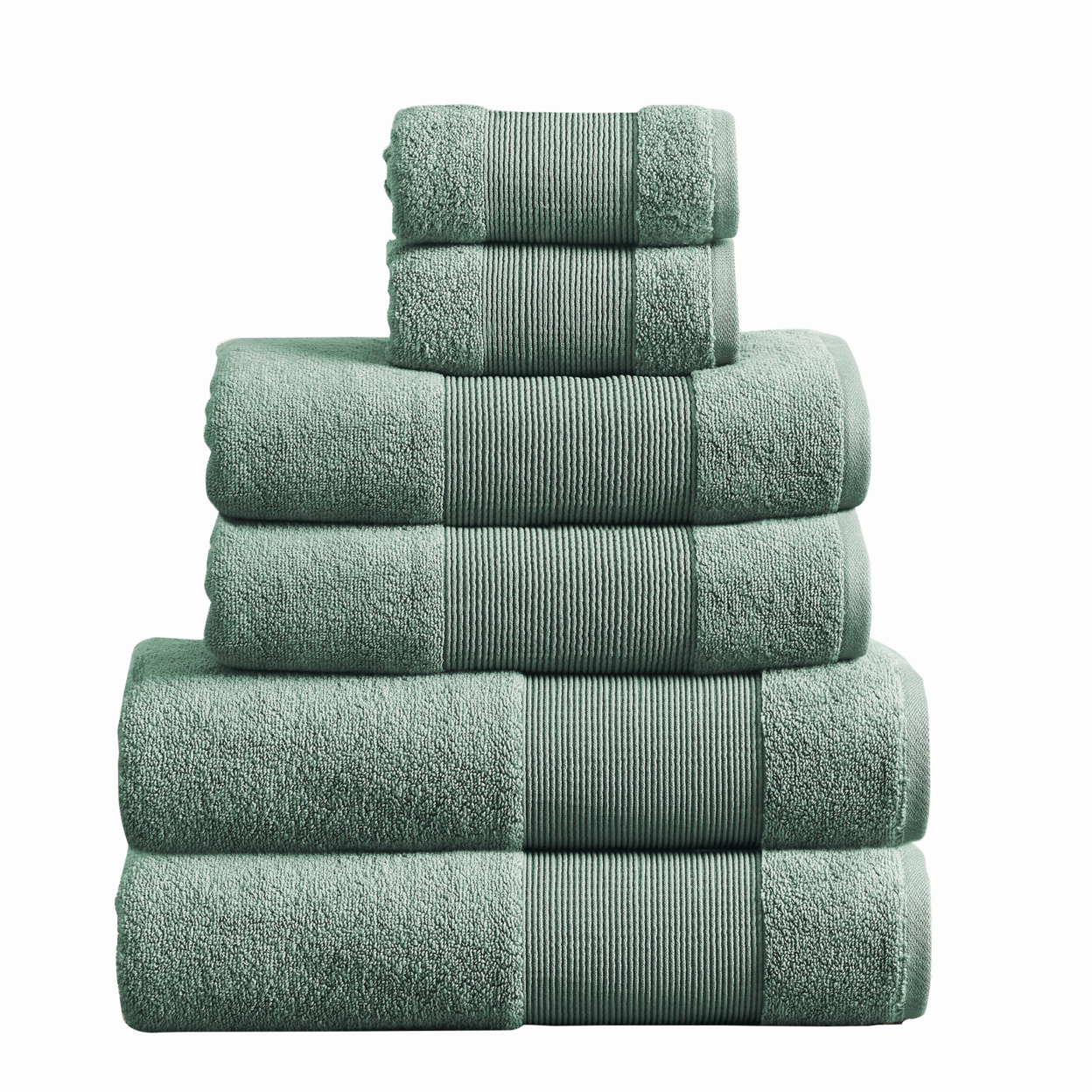 Indy Modern 6 Piece Cotton Towel Set, Softly Textured Design, Turquoise- Saltoro Sherpi