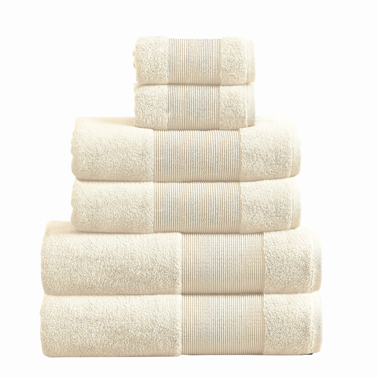 Indy Modern 6 Piece Cotton Towel Set, Softly Textured Design, Creamy White- Saltoro Sherpi