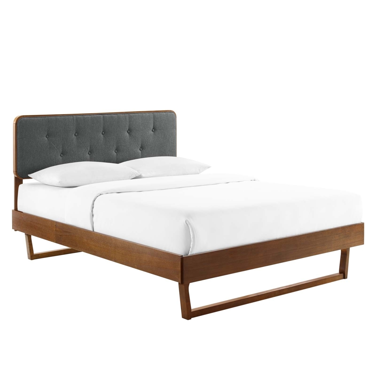 Bridgette Full Wood Platform Bed With Angular Frame, Walnut Charcoal