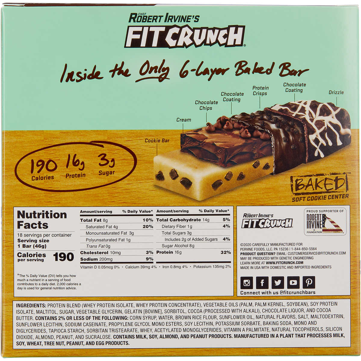 Chef Robert Irvine's Fit Crunch Whey Protein Bars, Mint Chocolate Chip, 18 Count