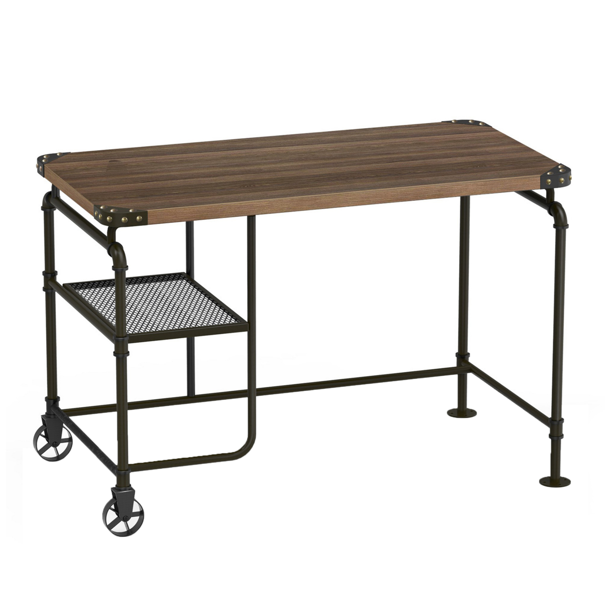 Industrial Metal Writing Desk With Wooden Top, Brown And Black- Saltoro Sherpi