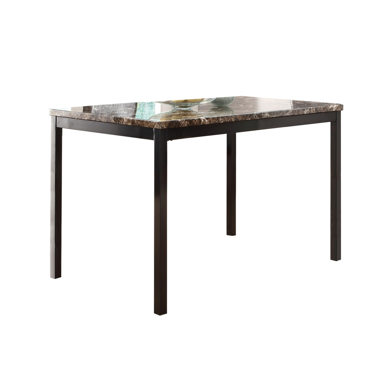 Faux Marble Top Dining Table With Metal Straight Legs, Brown And Black- Saltoro Sherpi