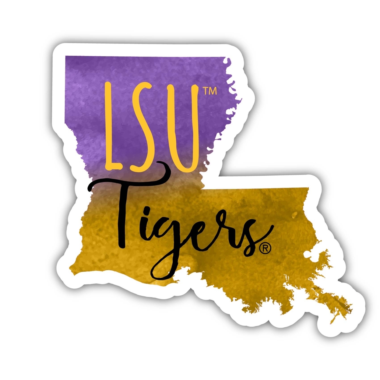 LSU Tigers Watercolor State Die Cut Decal 4-Inch