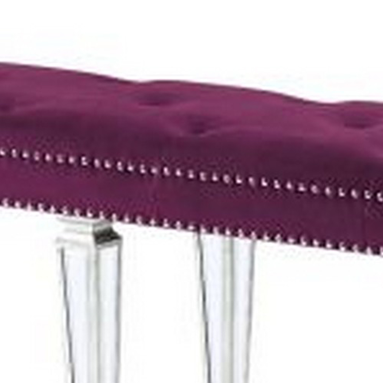 Accent Bench With Tufted Velvet Seat And Mirrored Legs, Purple- Saltoro Sherpi