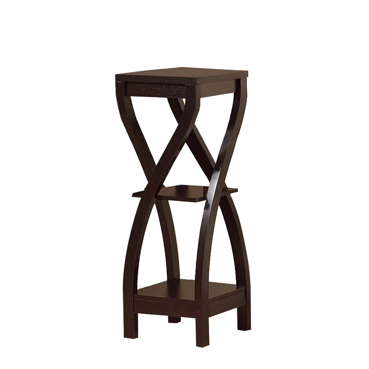 Square Top Wooden Plant Stand With Curved Legs And Shelves, Large, Dark Brown- Saltoro Sherpi