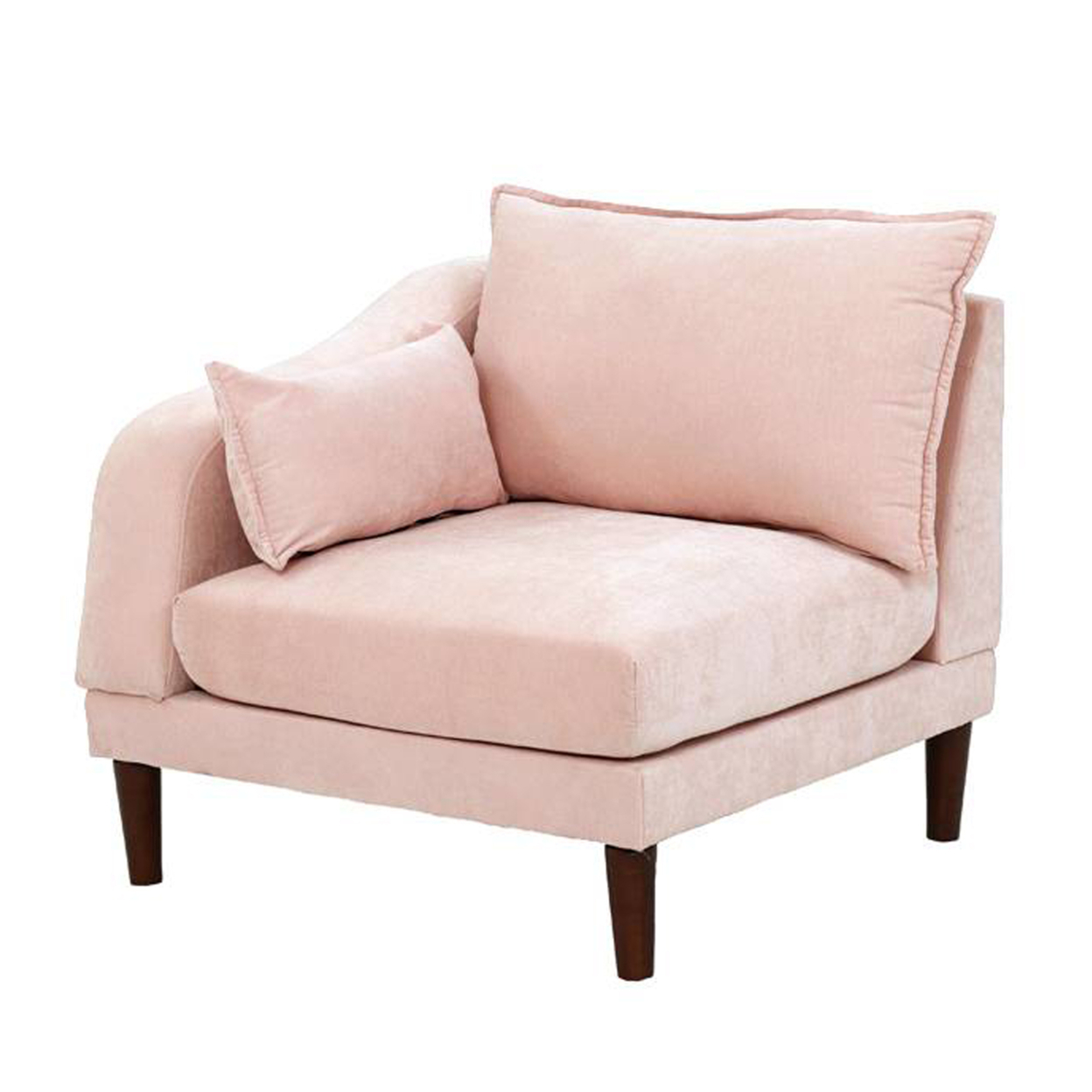 Rio 33 Inch Modular Single Arm Corner Chair, 2 Lumbar Cushions, Blush Pink- Saltoro Sherpi