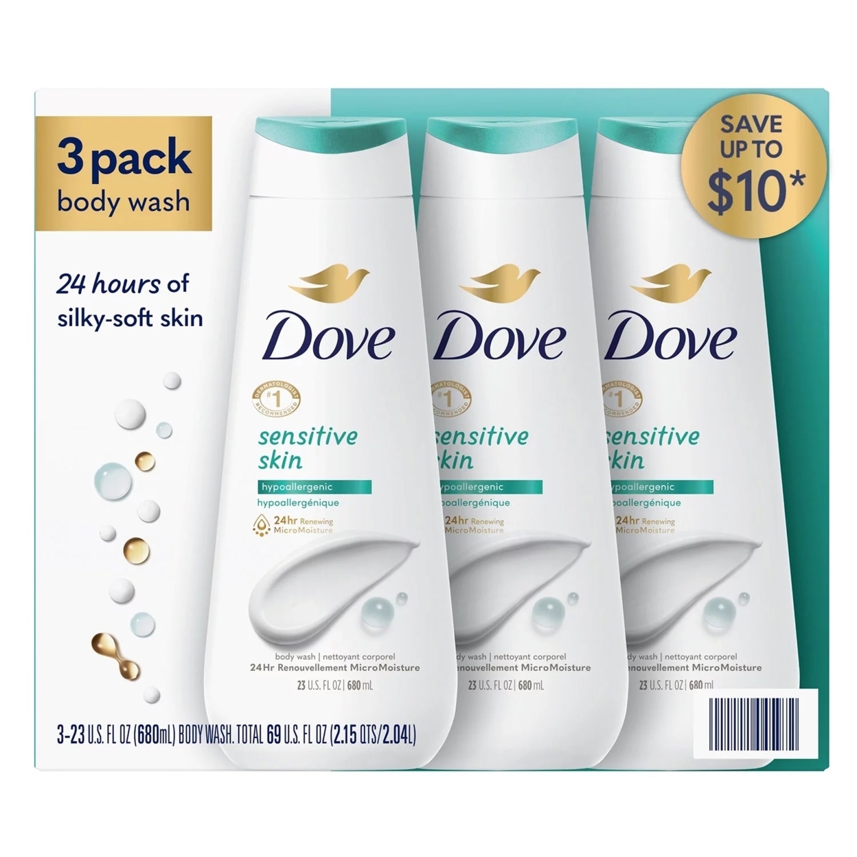Dove Nourishing Body Wash, Sensitive Skin, 23 Fluid Ounce (Pack Of 3)