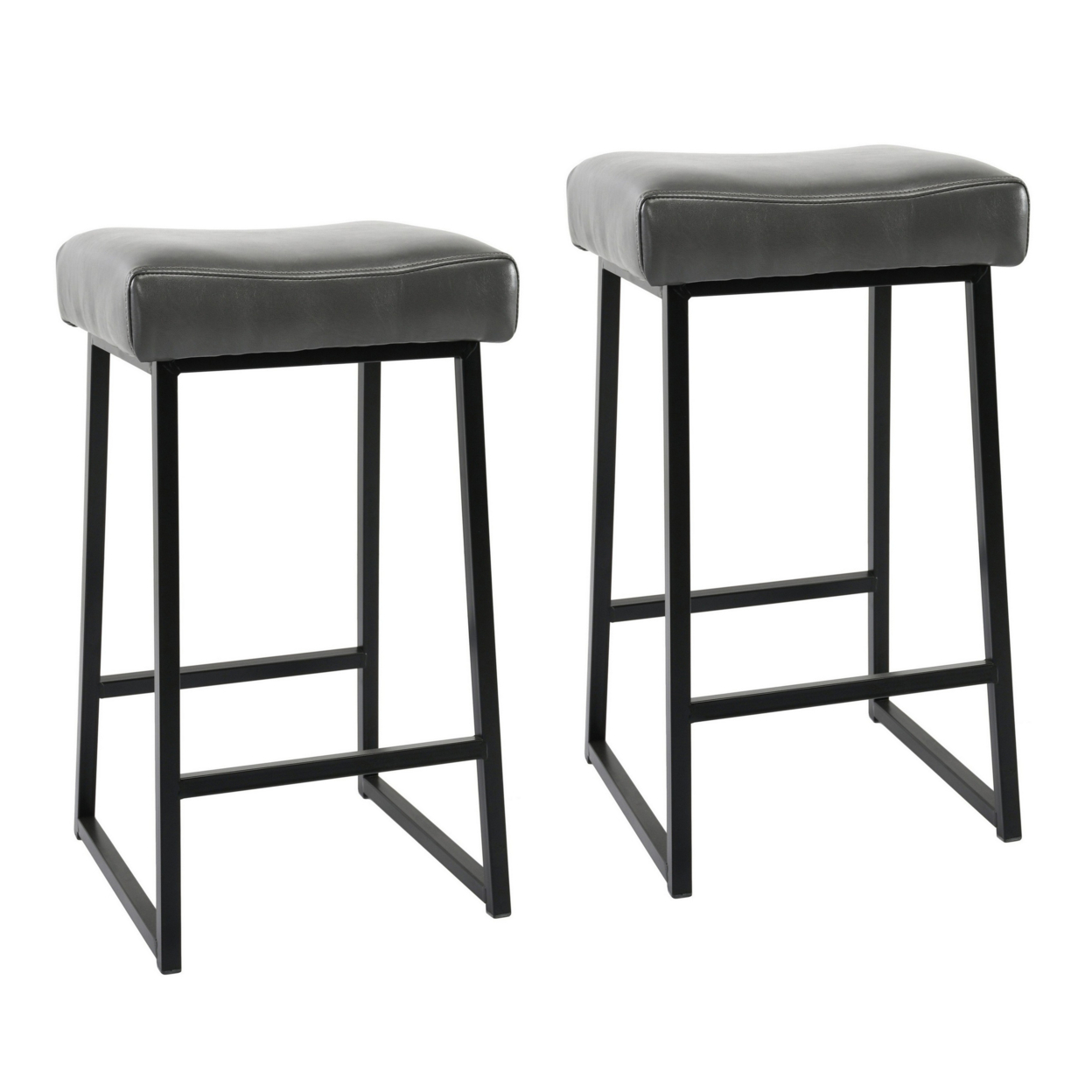 26 Inch Backless Counter Stool With Leatherette Seat, Set Of 2, Gray- Saltoro Sherpi
