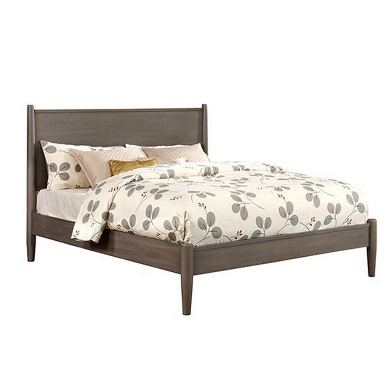 Wooden Eastern King Size Bed With Panel Headboard, Gray- Saltoro Sherpi