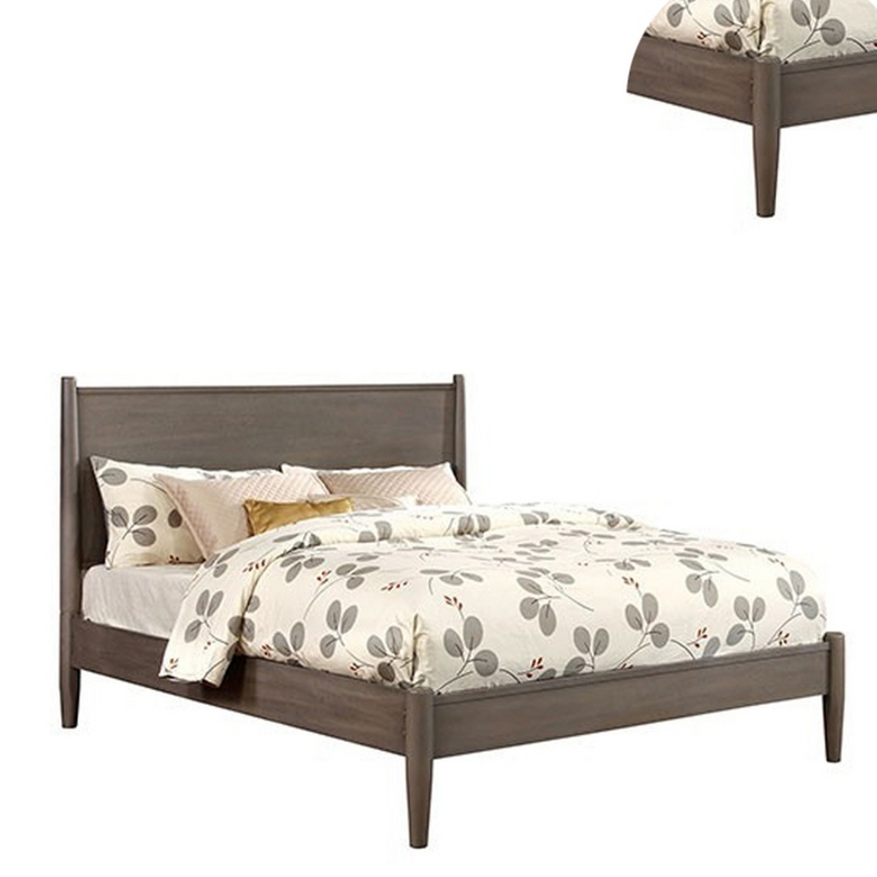 Wooden Eastern King Size Bed With Panel Headboard, Gray- Saltoro Sherpi