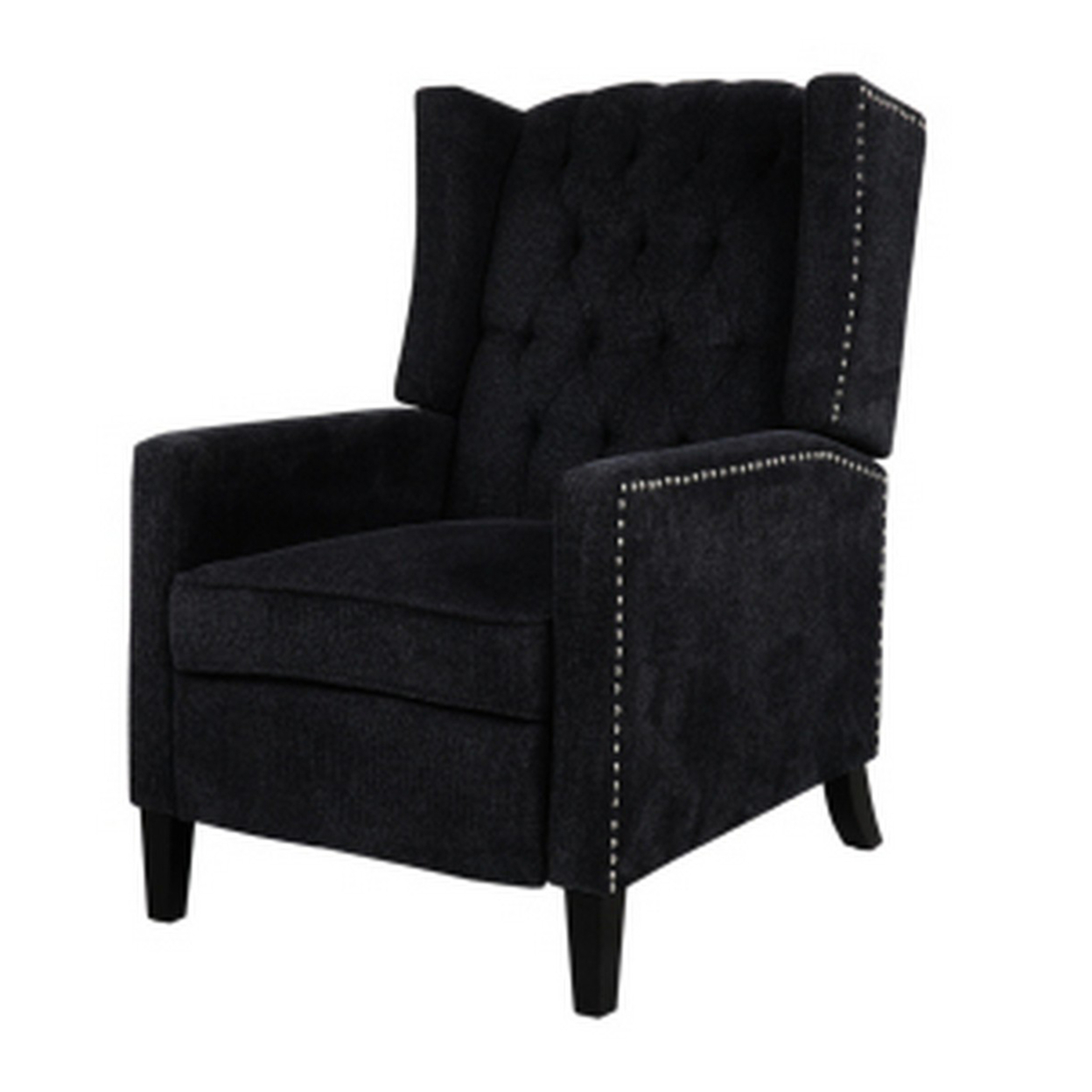 Recliner Chair With Button Tufted Pushback And Sleek Arms, Black- Saltoro Sherpi