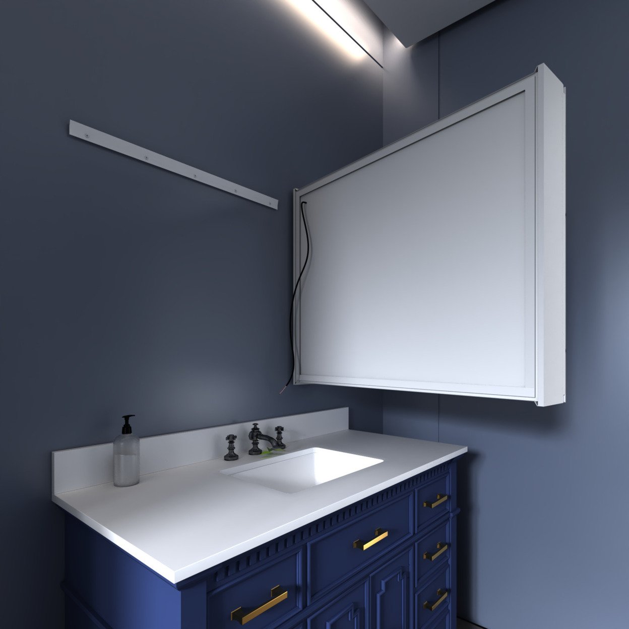 ExBrite 24 W X 30 H Light Medicine Cabinet Recessed Or Surface Mount Framed Aluminum Adjustable Shelves Vanity Mirror Cabinet - Hinge On R