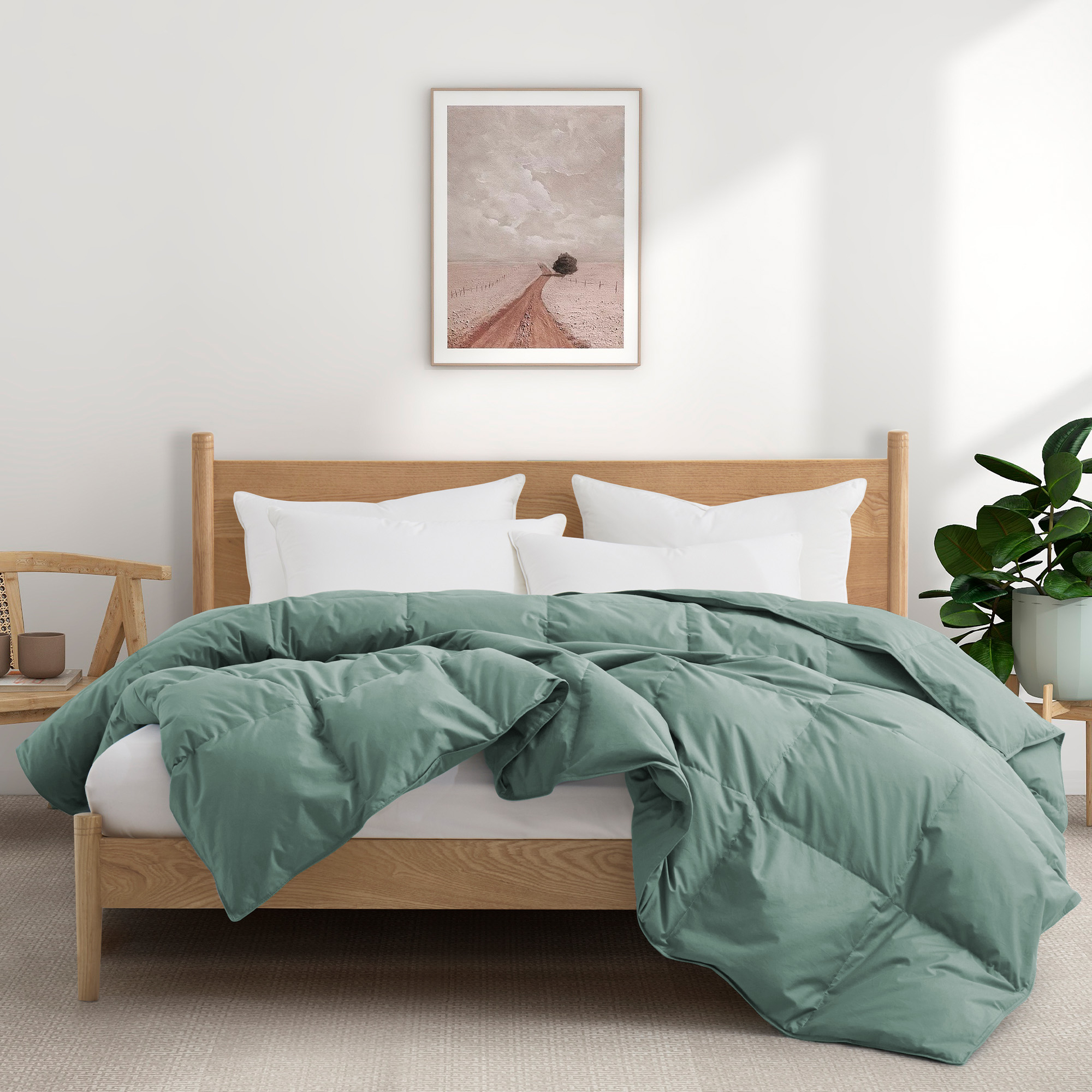 All Season Organic Cotton Comforter Filled With Down And Feather Fiber - Laurel Green, Twin