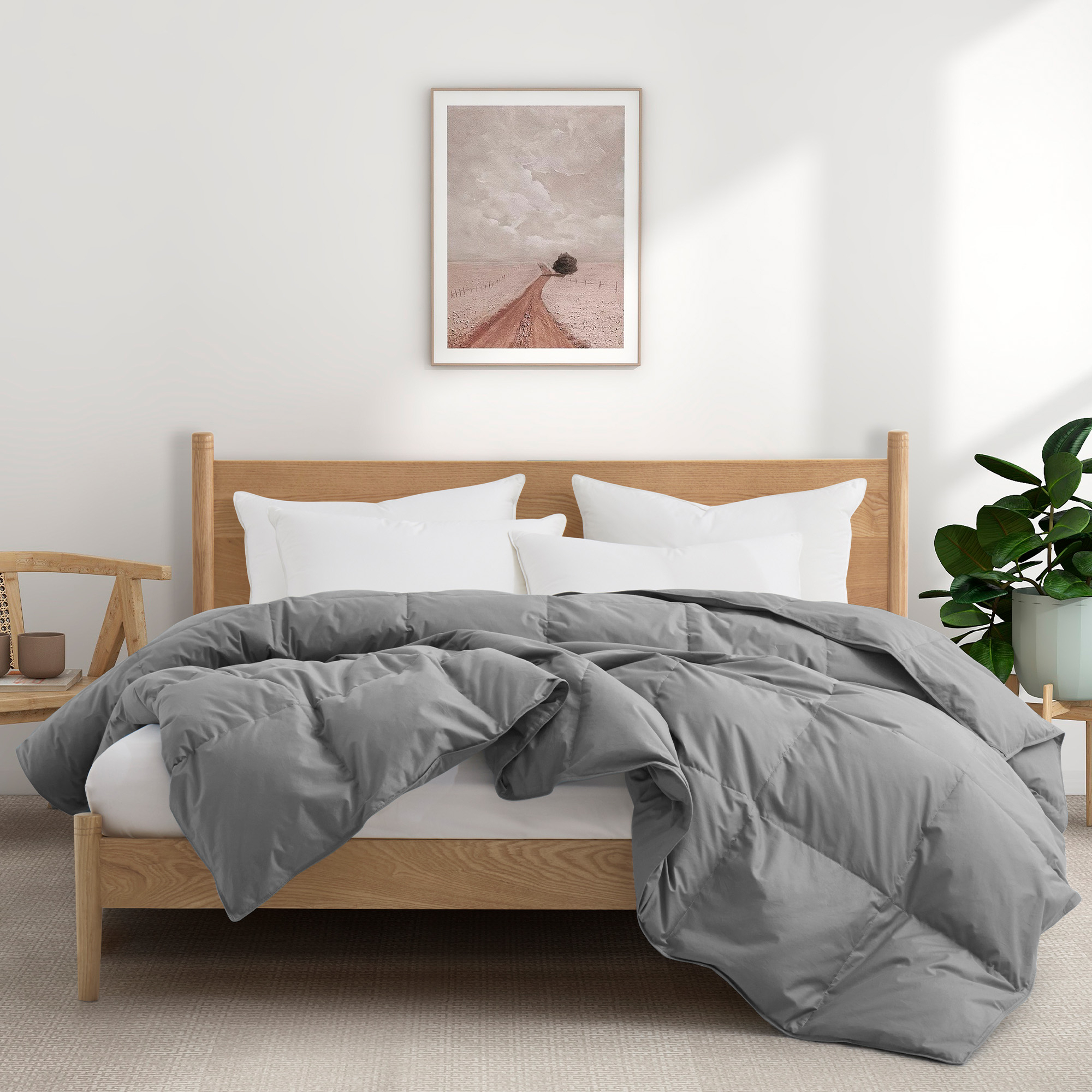 All Season Organic Cotton Comforter Filled With Down And Feather Fiber - Gray, King