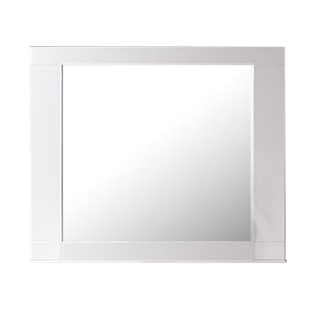 Contemporary Beveled Edge Mirror With Rectangular Wooden Frame, White- Saltoro Sherpi