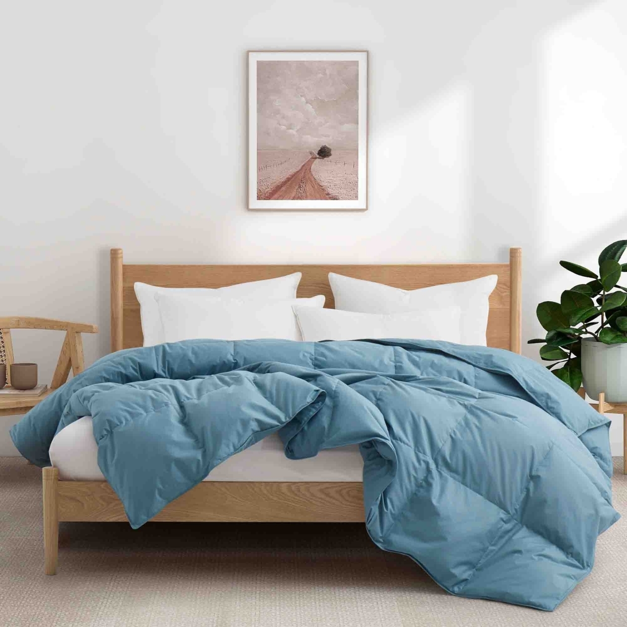 All Season Organic Cotton Comforter Filled With Down And Feather Fiber - Steel Blue, Twin