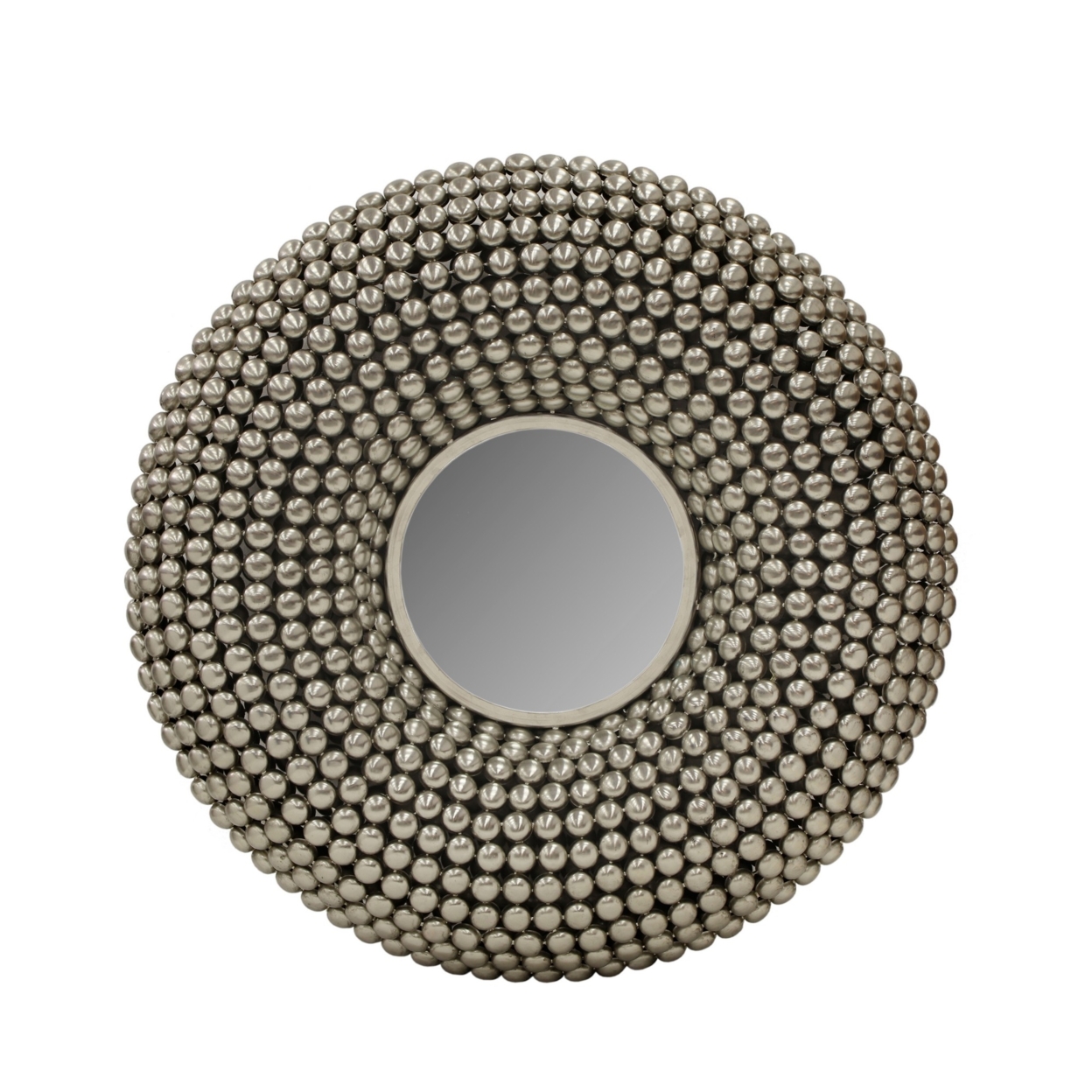 31 Inch Metal Wall Decor With Mirror And Studded Nail Accents, Silver- Saltoro Sherpi