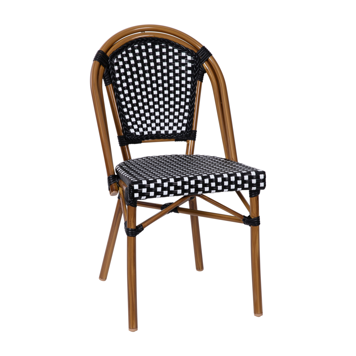 Indoor Outdoor Bristo Chair, Rattan Seat, Bamboo Print Brown Aluminum Frame