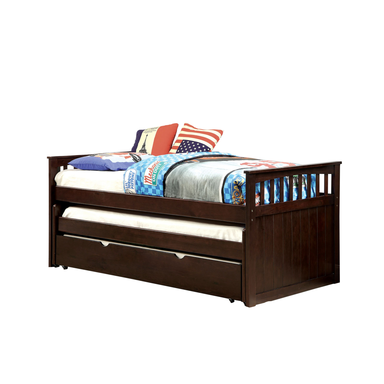 Mission Style Wooden Daybed With Slatted Design, Espresso Brown- Saltoro Sherpi