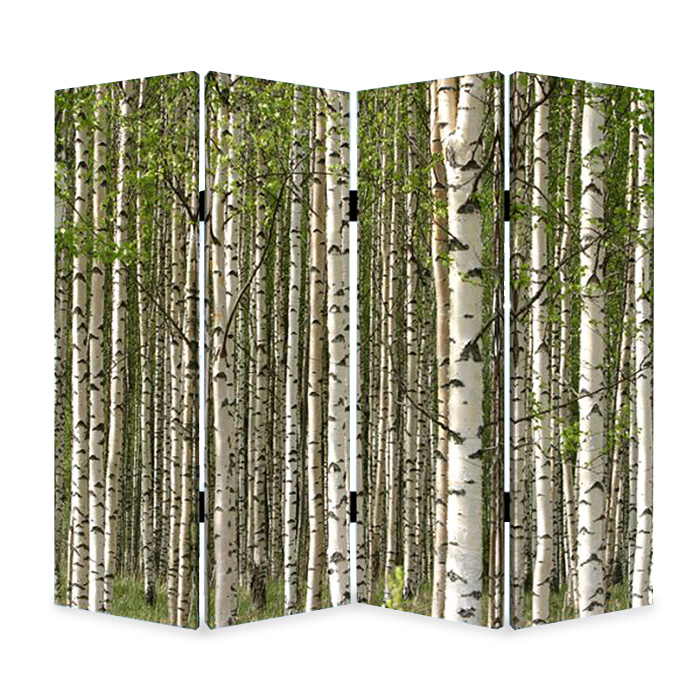 3 Panel Foldable Canvas Evergreen Forest Print Screen, Green And White- Saltoro Sherpi