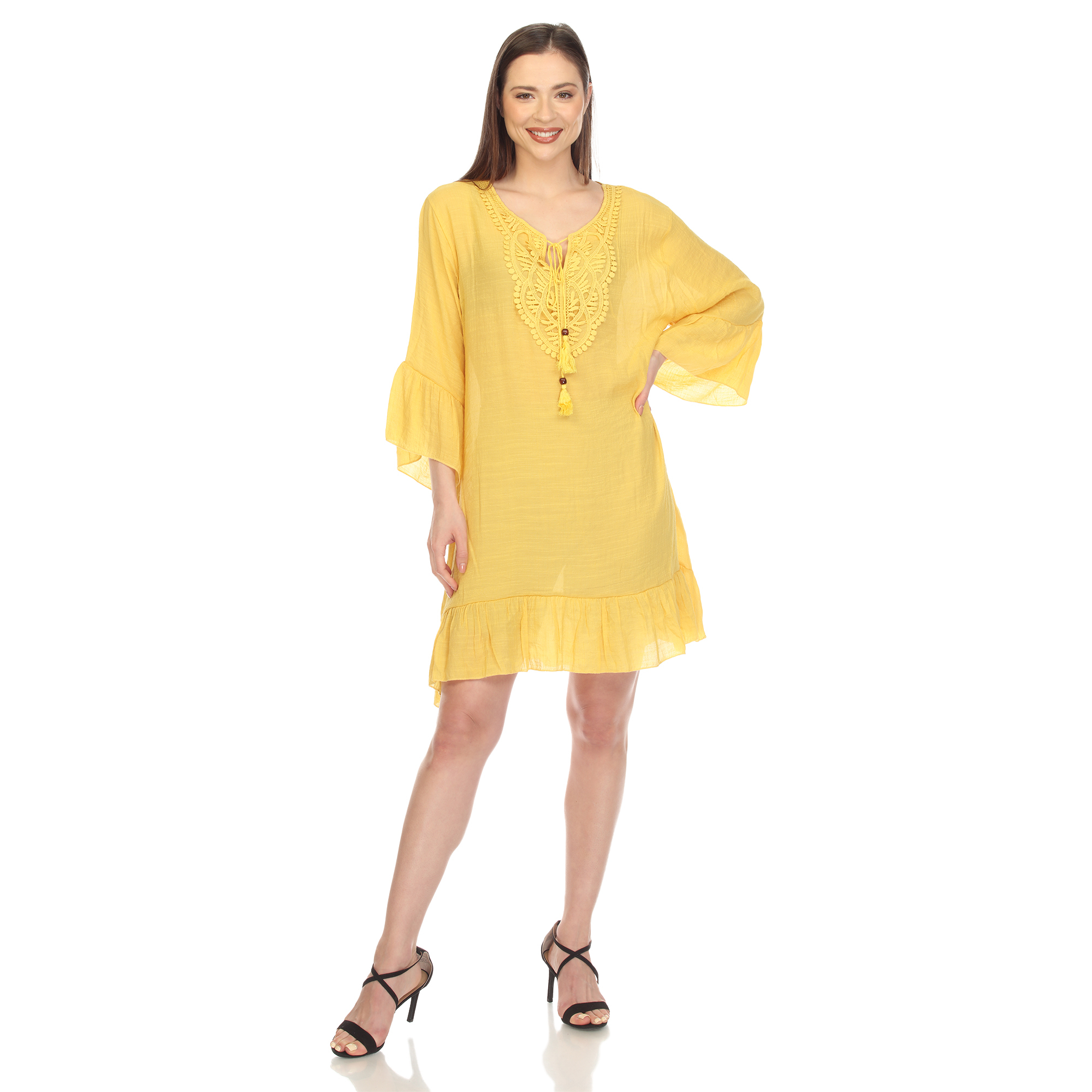 White Mark Women's Sheer Crochet Cover Up Dress - Yellow, One Size (Missy)