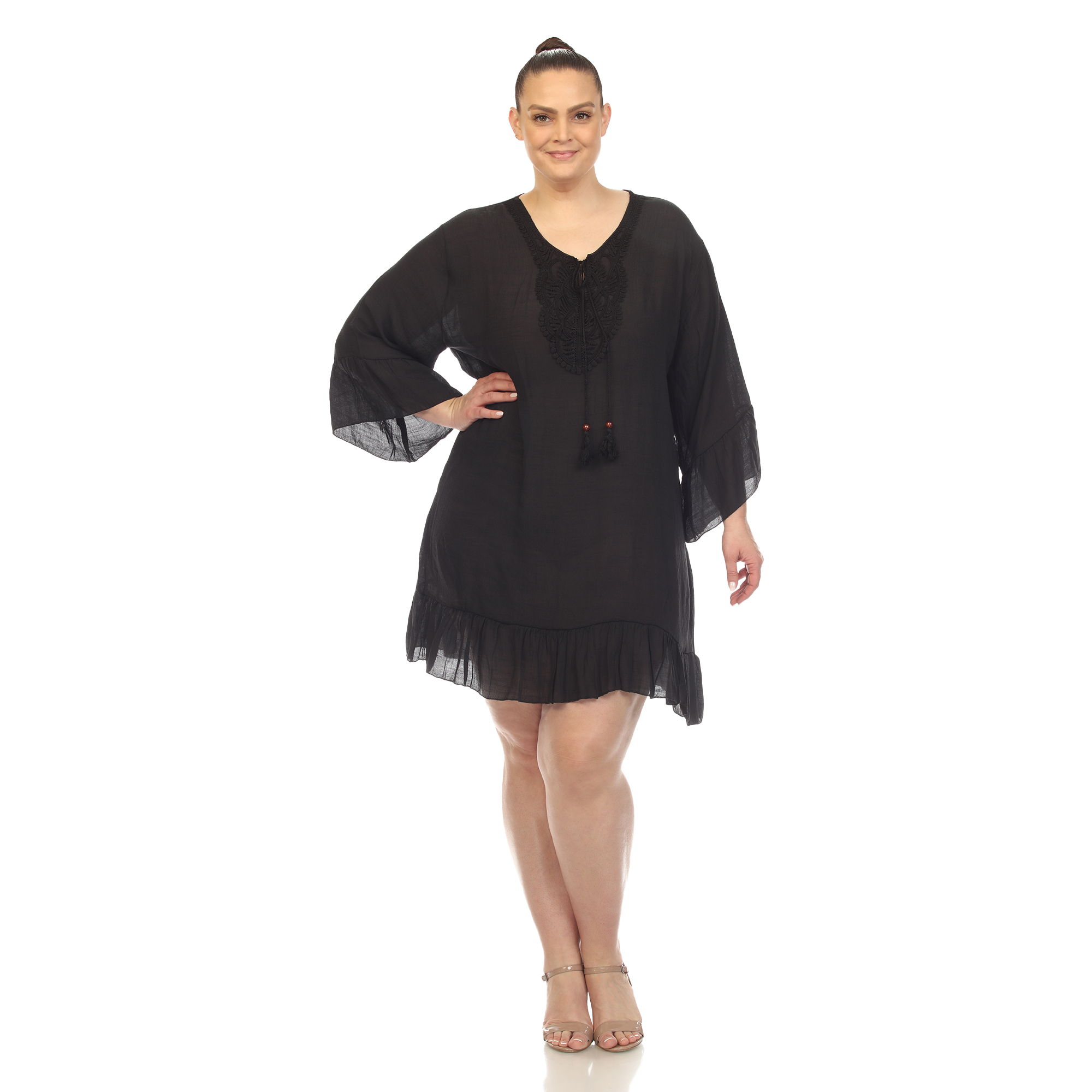 White Mark Women's Sheer Crochet Cover Up Dress - Black, One Size (Plus)