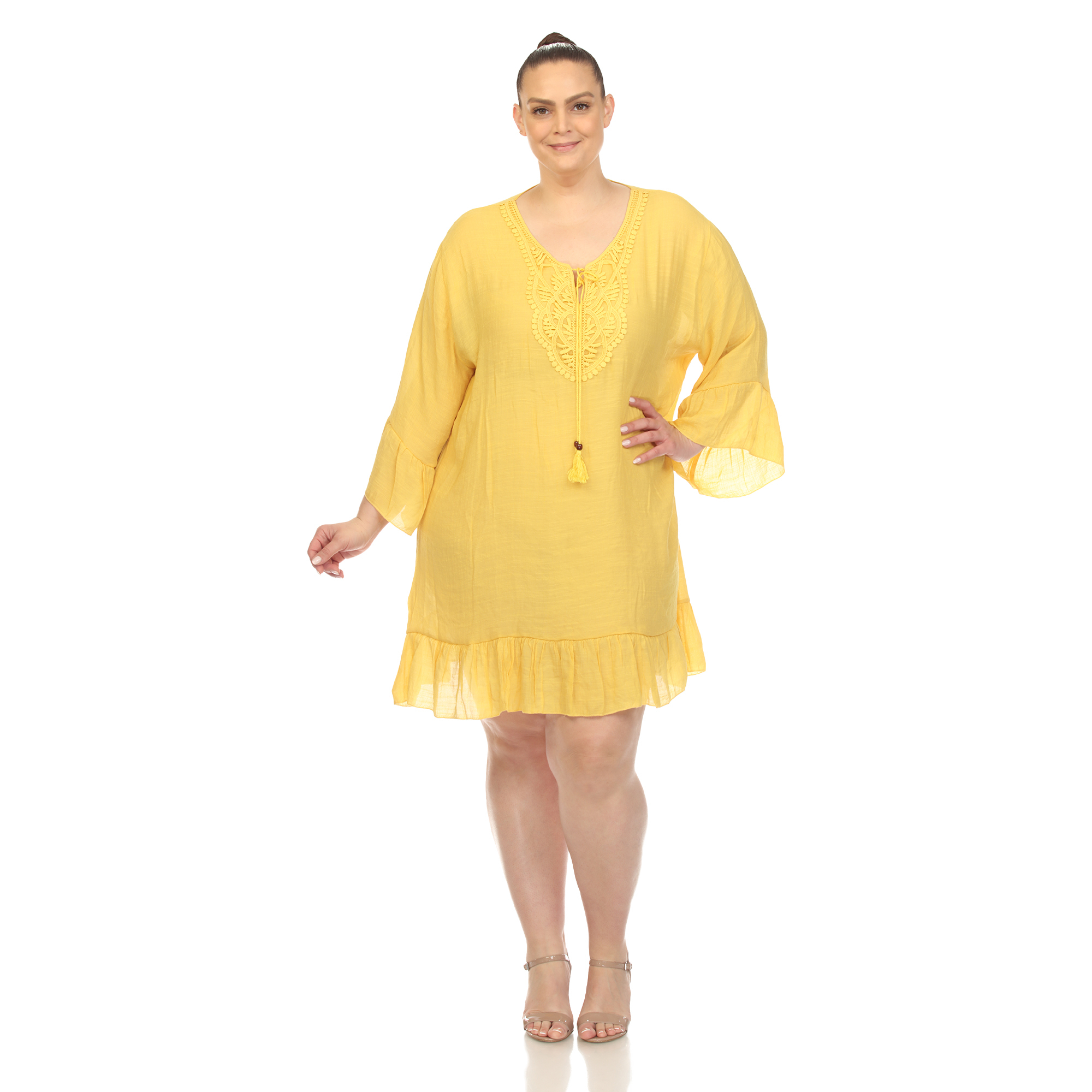 White Mark Women's Sheer Crochet Cover Up Dress - Yellow, One Size (Plus)