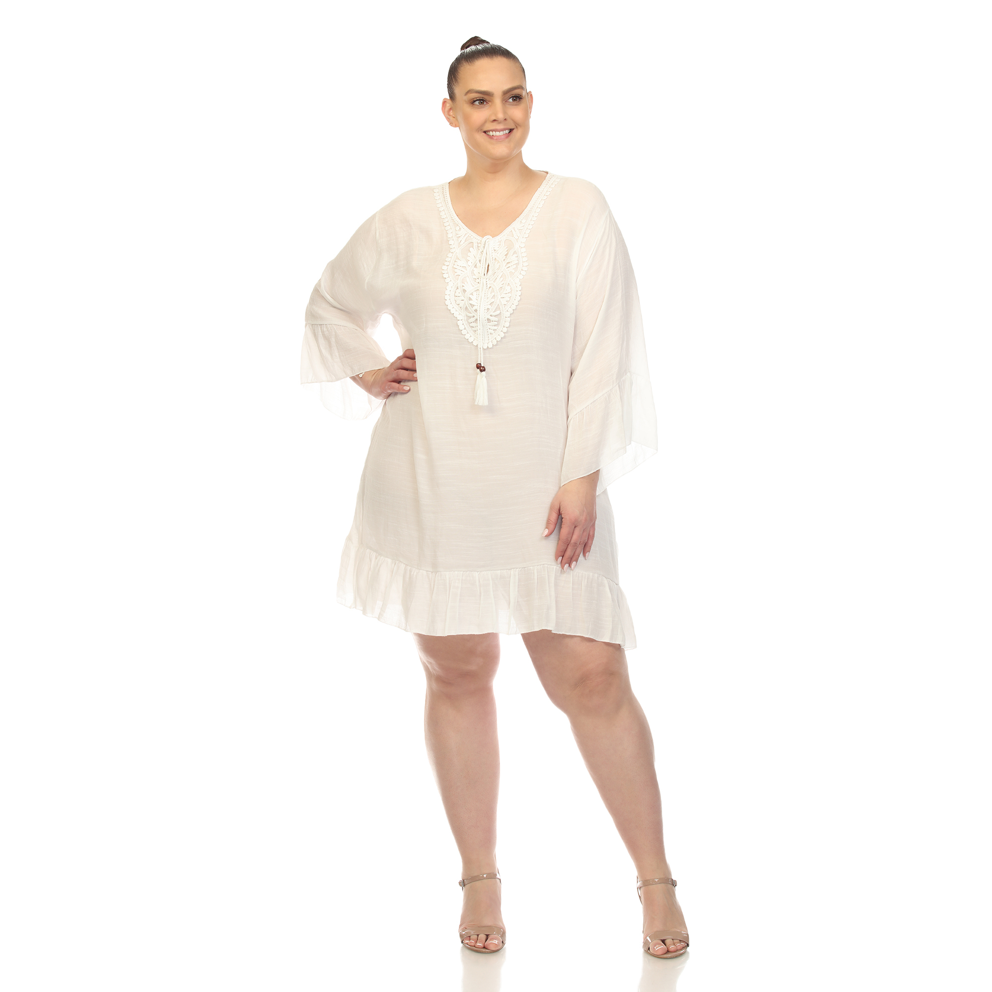 White Mark Women's Sheer Crochet Cover Up Dress - White, One Size (Plus)