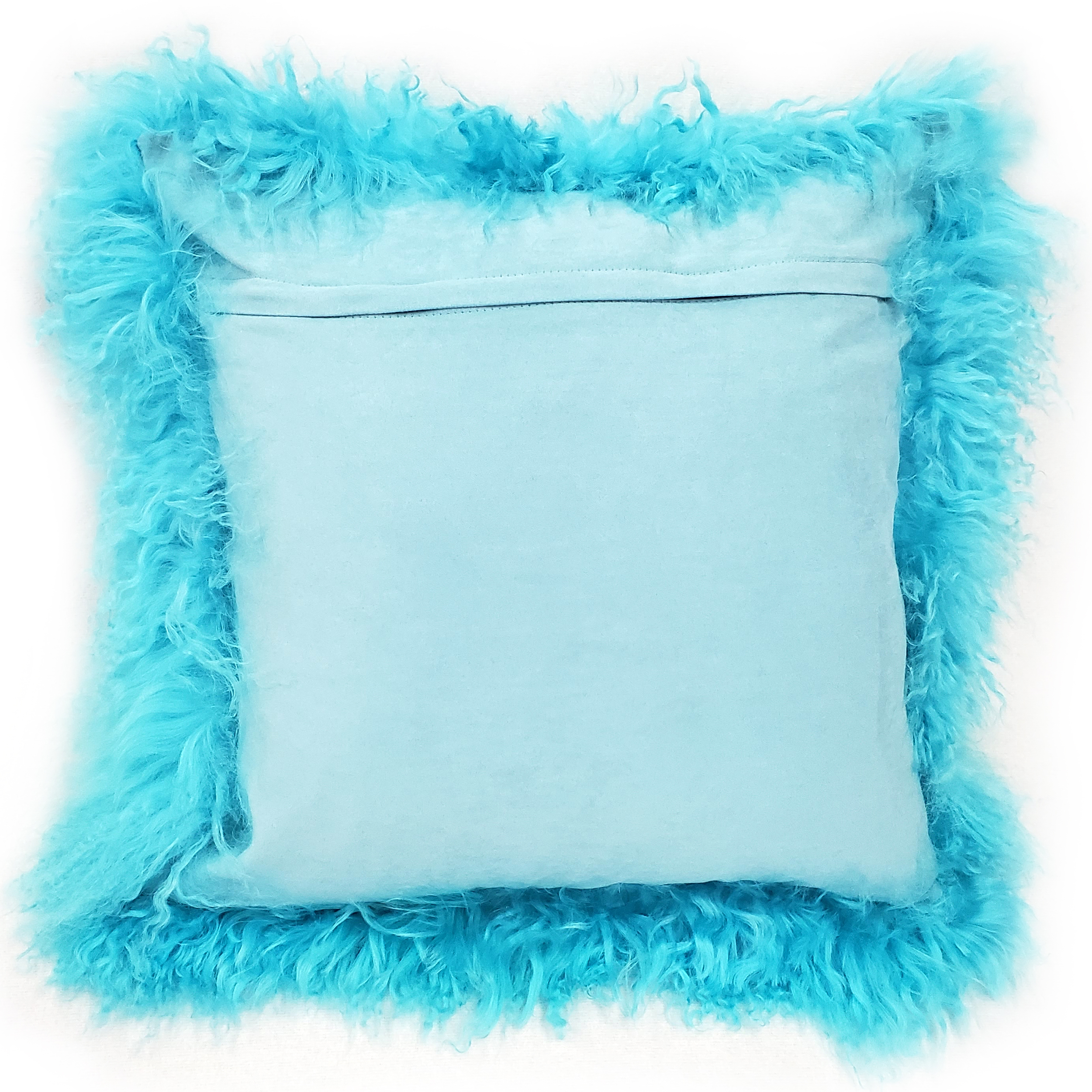 Pillow Decor - Mongolian Sheepskin Turquoise Blue Throw Pillow