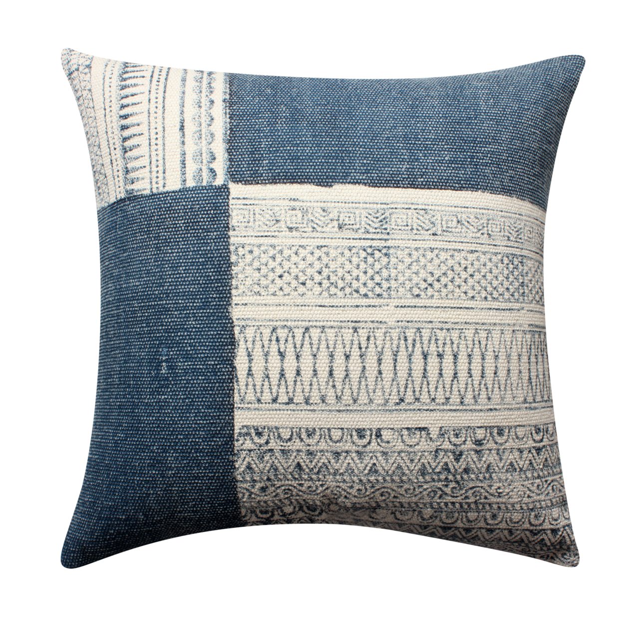 Dae 24 X 24 Square Handwoven Cotton Accent Throw Pillow, Classic Simple Kilim Pattern, Set Of 2, Blue, Off White