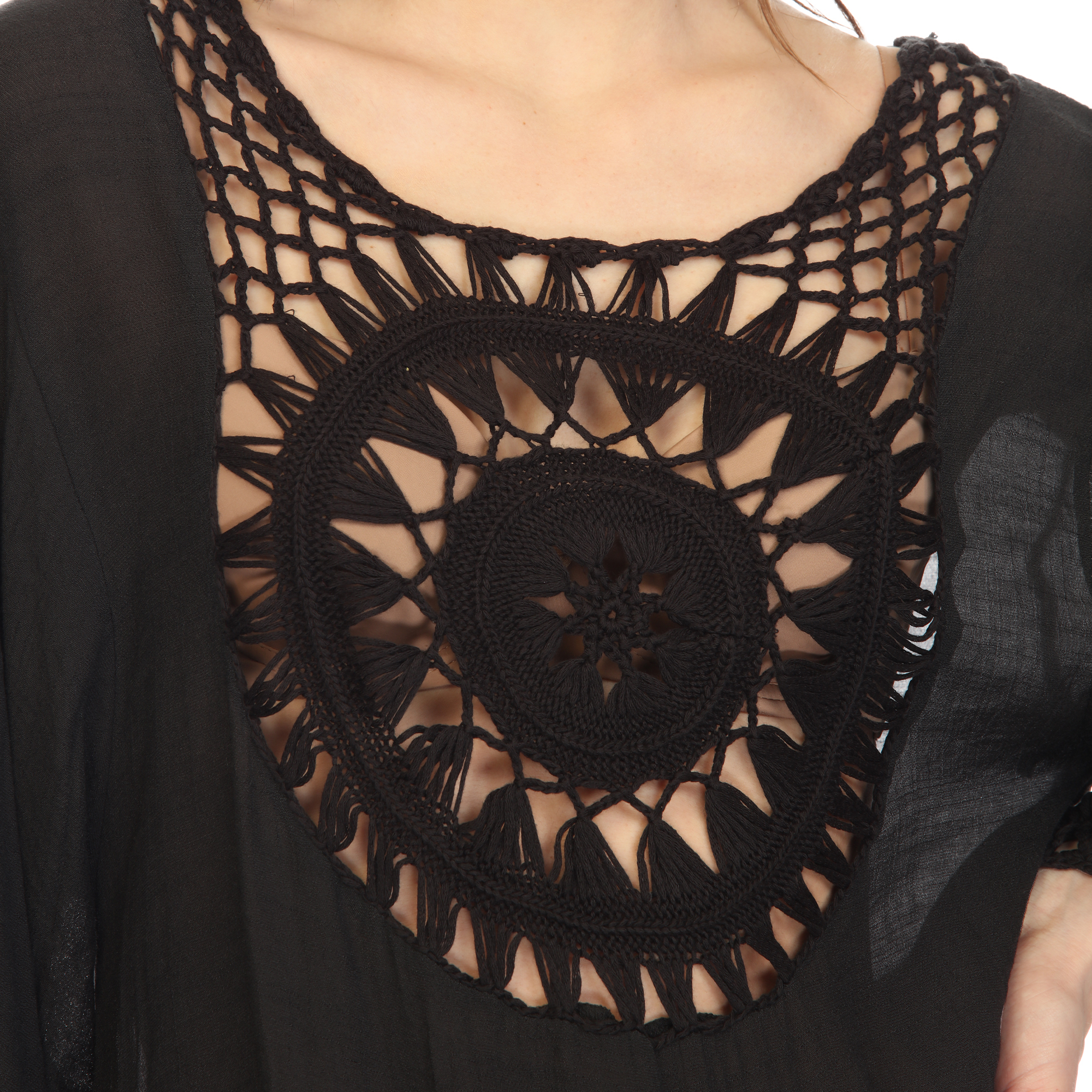 White Mark Women's Sheer Crochet Fringe Cover-Up - Black, One Size (Missy)