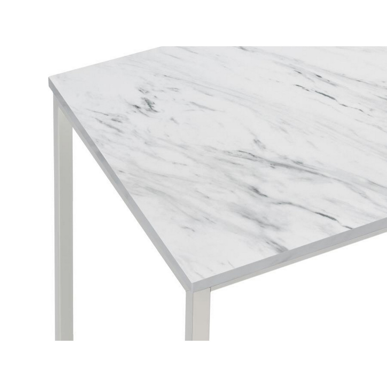 46 Inch Coffee Table, Faux Marble Surface, Silver Finished Geometric Base