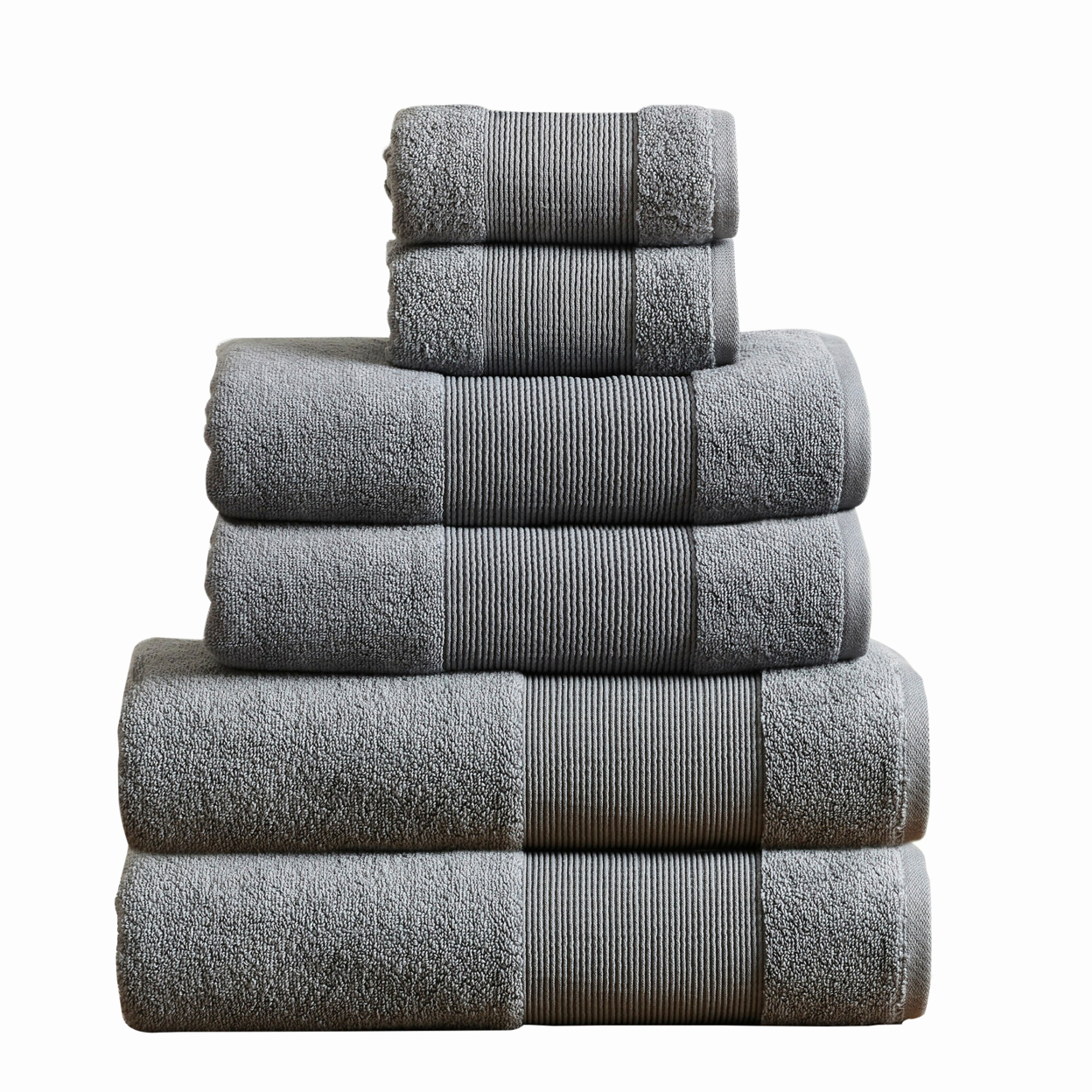 Indy Modern 6 Piece Cotton Towel Set, Softly Textured Design, Dark Gray- Saltoro Sherpi