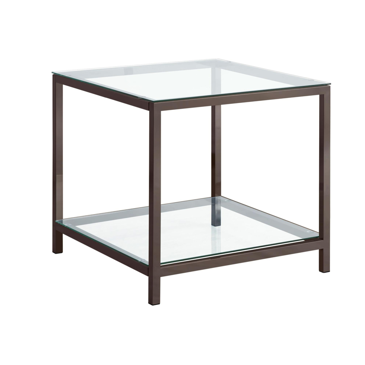 Glass Top End Table With Metal Frame And Open Shelf, Nickel- Saltoro Sherpi