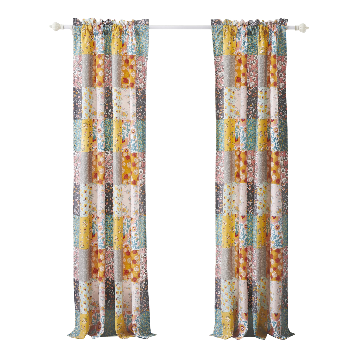 Turin 84 Inch Window Curtains, Brushed Microfiber, Multicolor Patchwork