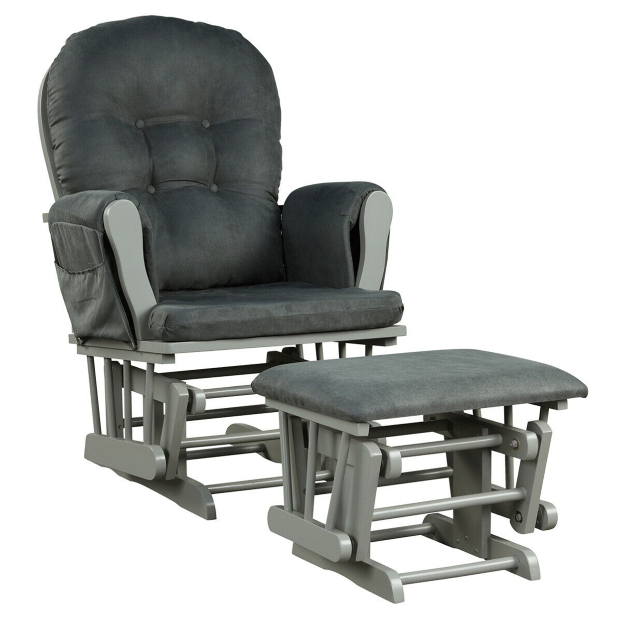 Baby Nursery Relax Rocker Rocking Chair Glider & Ottoman Set W/ Cushion - Dark Grey