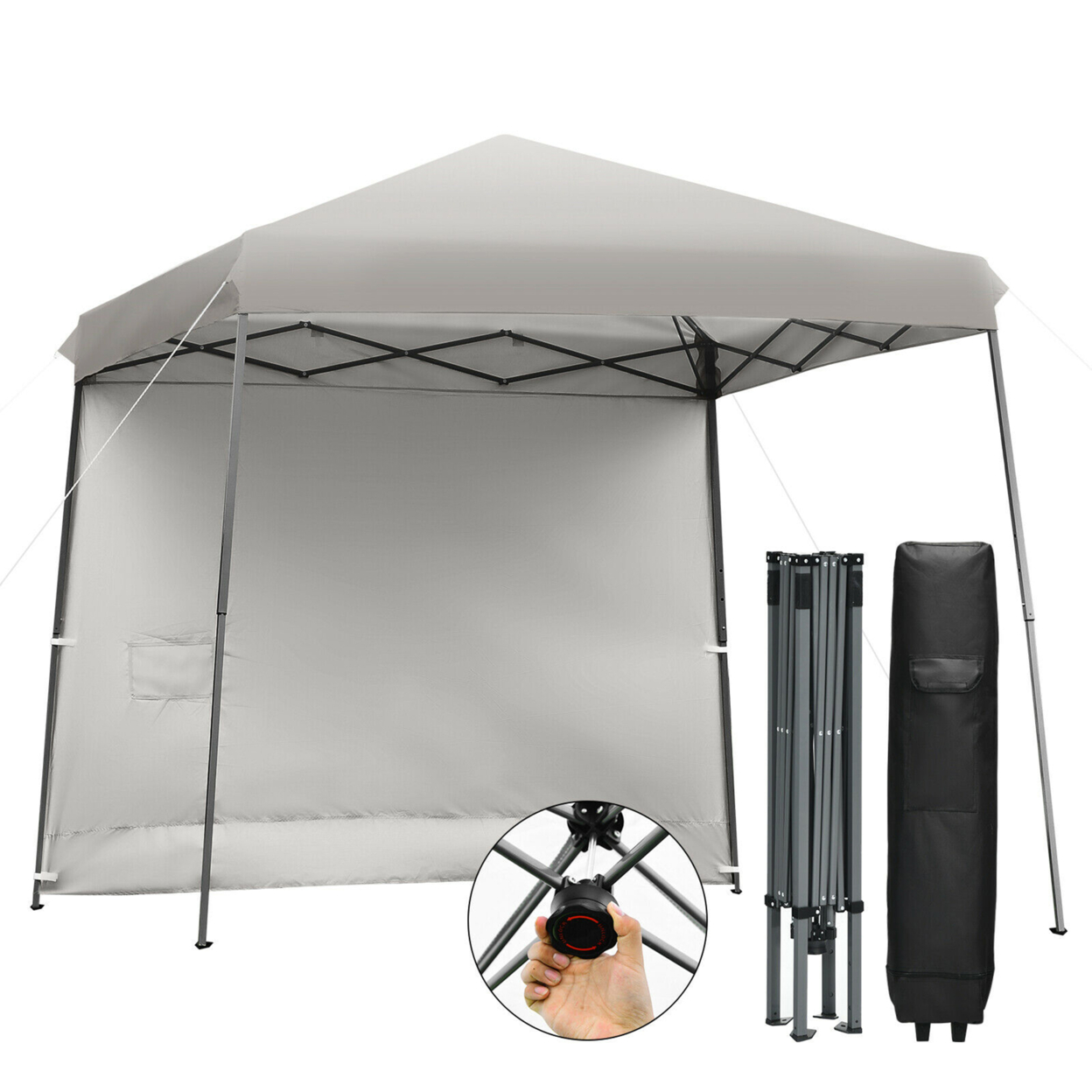 10ft X 10ft Pop Up Tent Slant Leg Canopy W/ Roll-up Side Wall - Grey