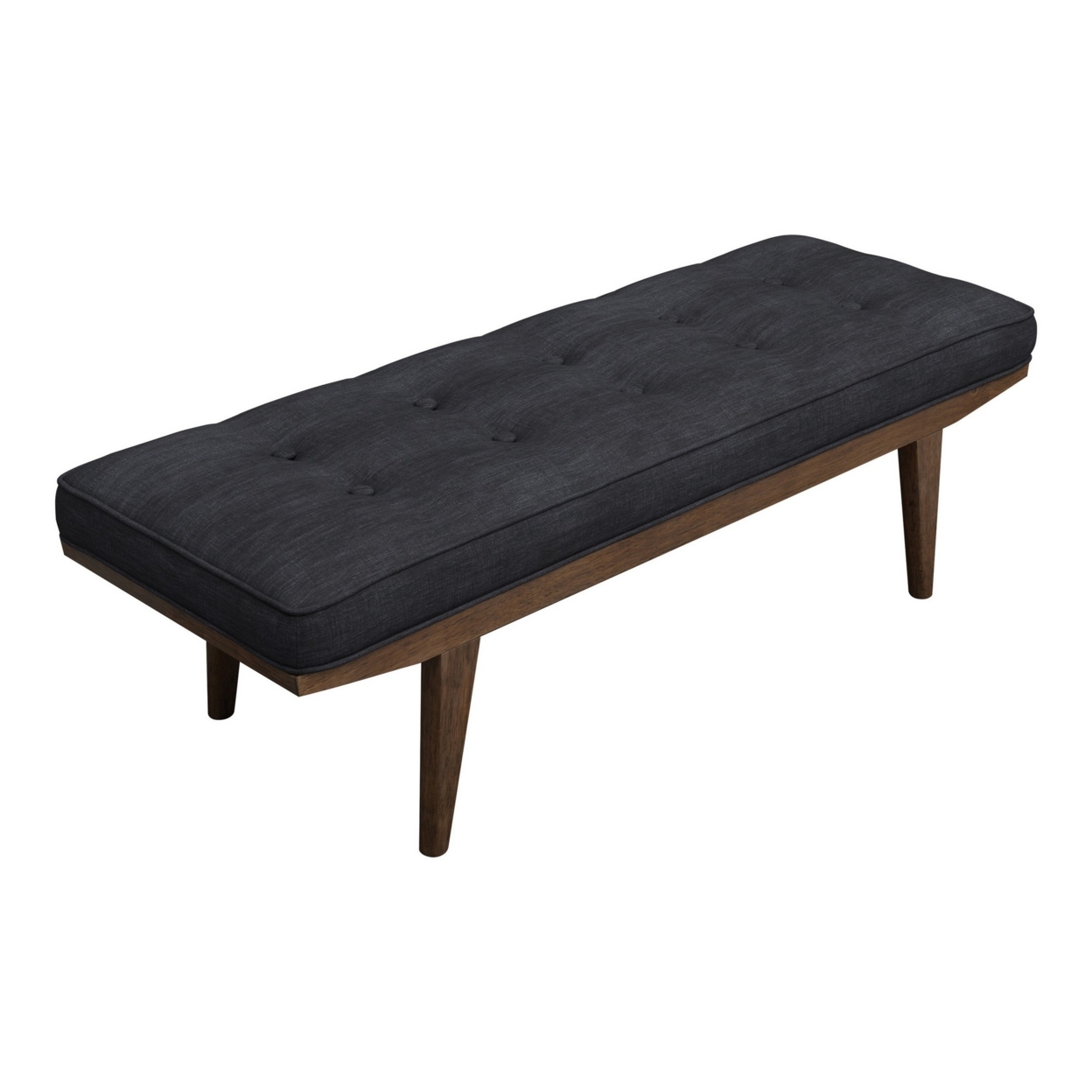 50 Inch Classic Bench, Button Tufted Taupe Fabric, Brown Wood Angled Legs- Saltoro Sherpi