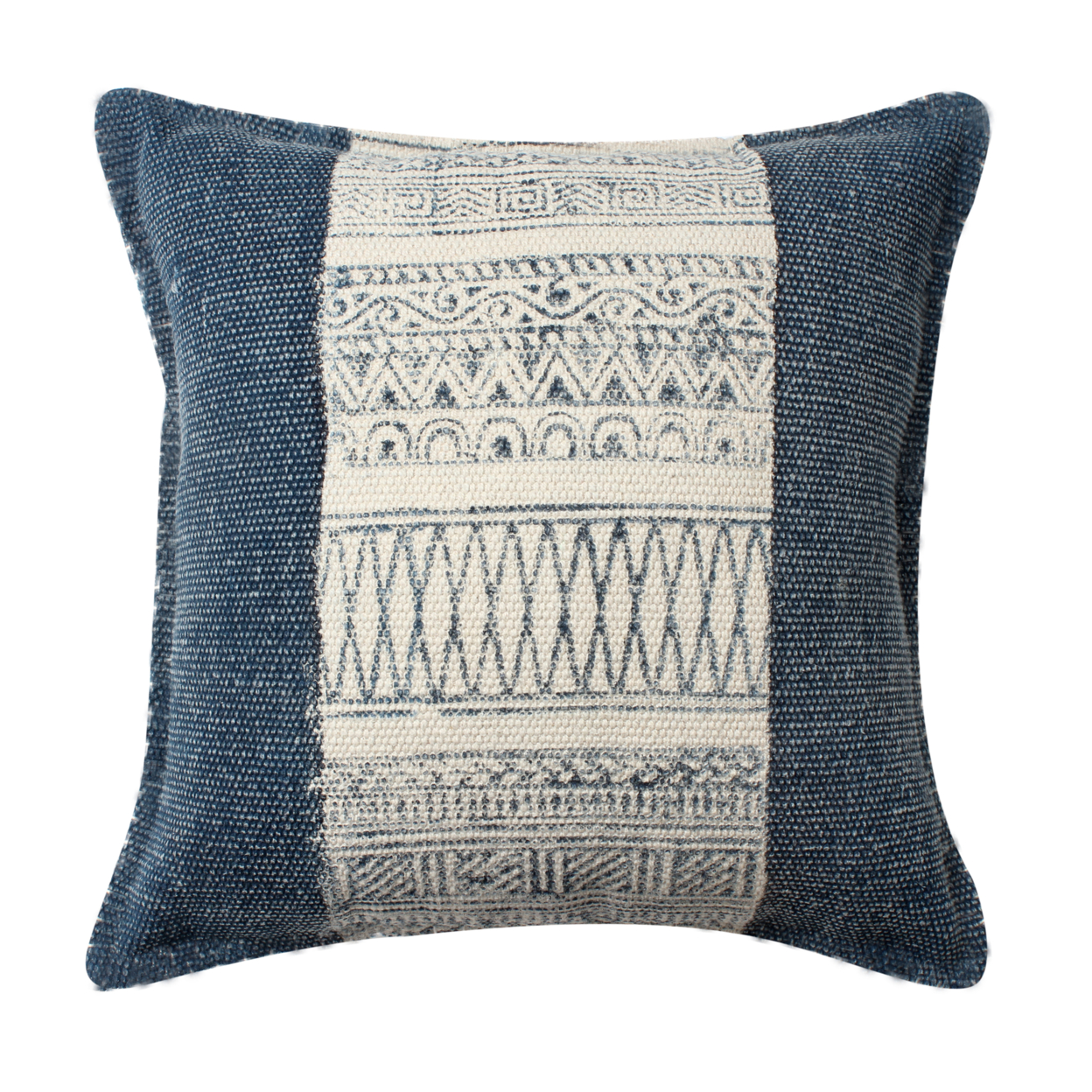 18 X 18 Square Handwoven Accent Throw Pillow, Polycotton Dhurrie, Kilim Pattern, Set Of 2, White, Blue