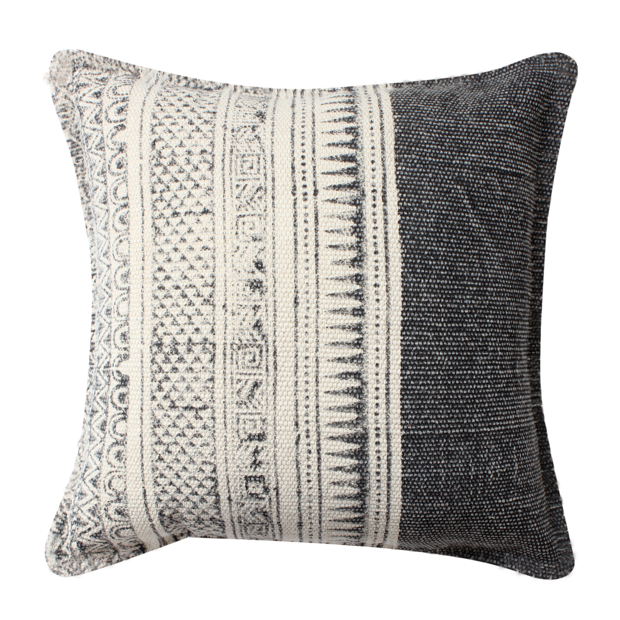 18 X 18 Square Handwoven Accent Throw Pillow, Polycotton Dhurrie, Kilim Pattern Front, Set Of 2, White, Gray