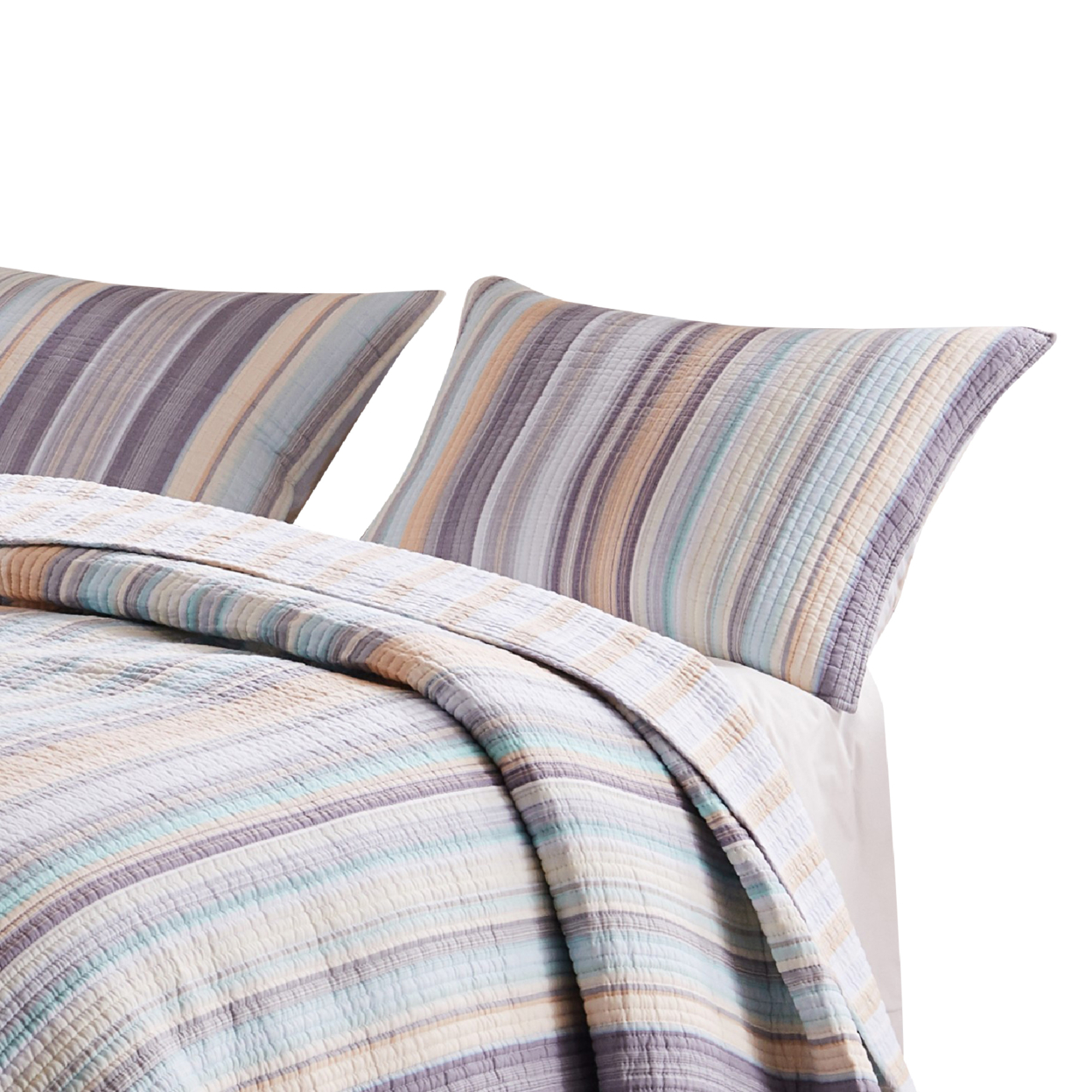 Ysa 36 Inch Quilted King Pillow Sham, Cotton, Reversible Striped Design- Saltoro Sherpi