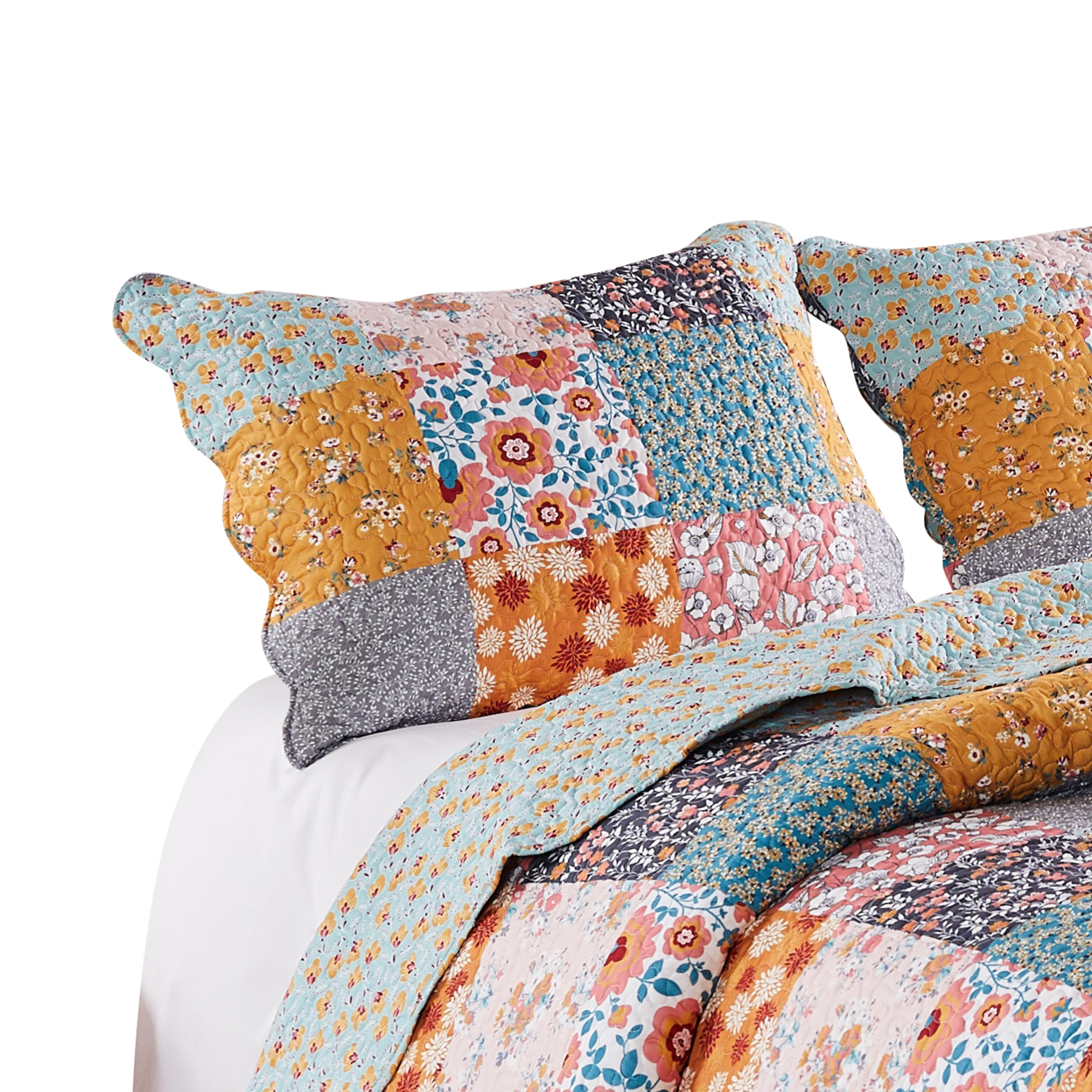 Turin 36 Inch King Pillow Sham, Patchwork Floral Print, Soft Microfiber- Saltoro Sherpi