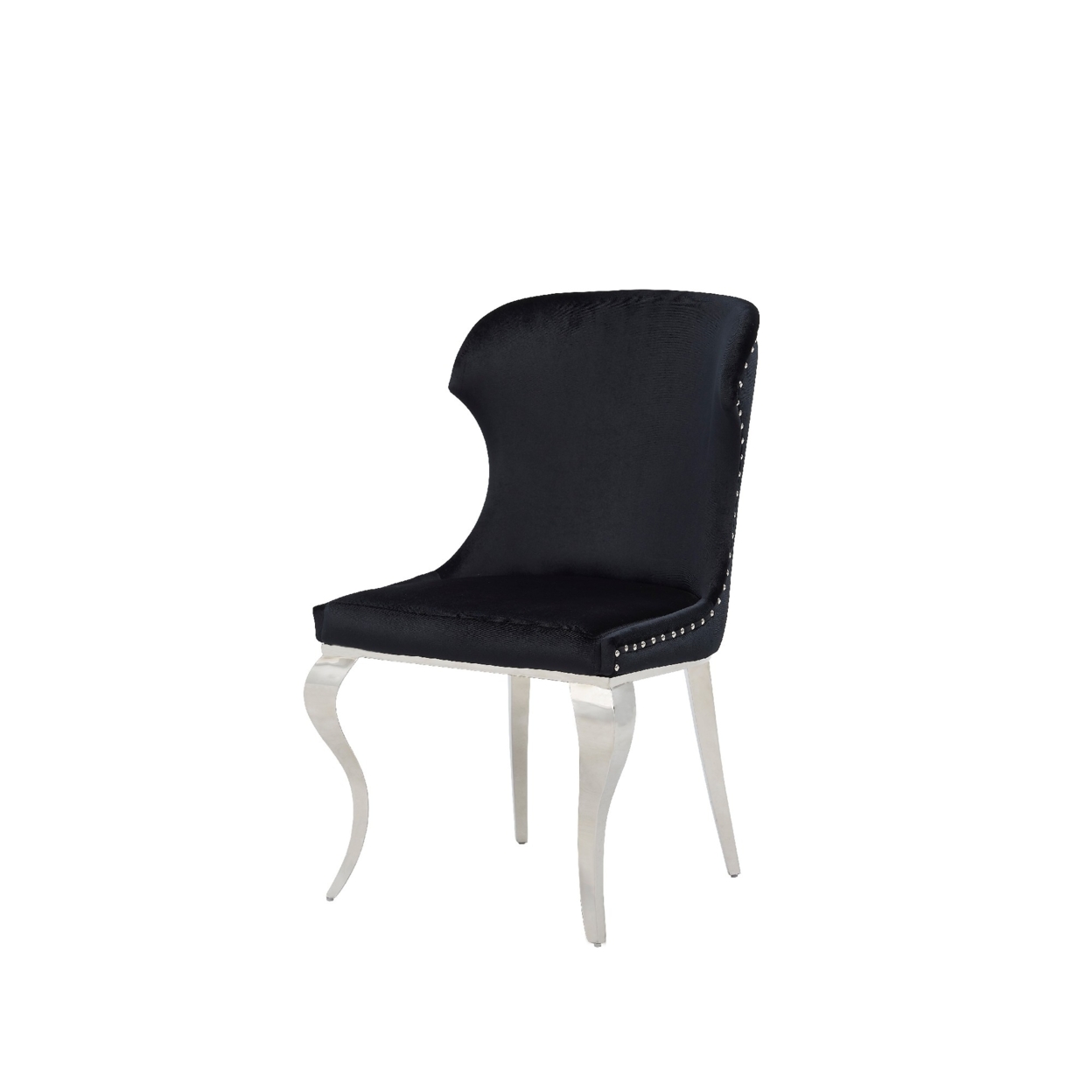 37 Inch Velvet Wingback Dining Chair With Metal Legs, Black- Saltoro Sherpi