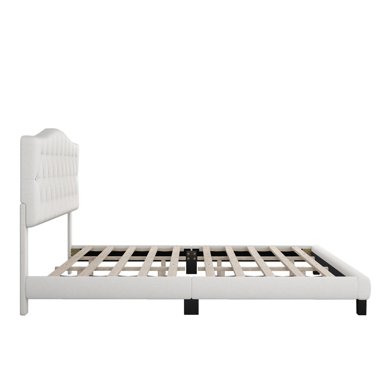 Cody Full Size Platform Bed With Diamond Button Tufted Headboard, Beige- Saltoro Sherpi